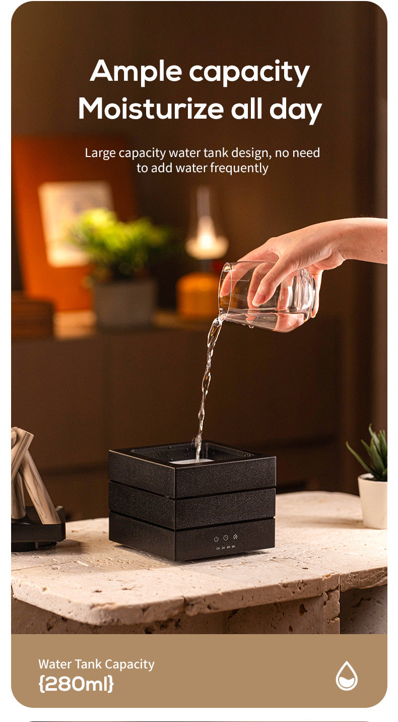 USB Flame Aroma Diffuser With Colorful Lights 280ml Large Fog Humidifier Timer Auto Power-Off Essential Oil Diffuser