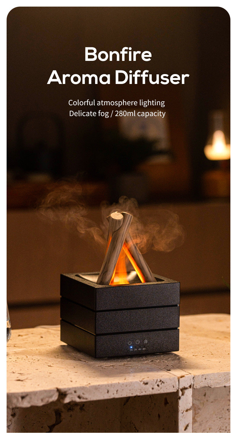 USB Flame Aroma Diffuser With Colorful Lights 280ml Large Fog Humidifier Timer Auto Power-Off Essential Oil Diffuser