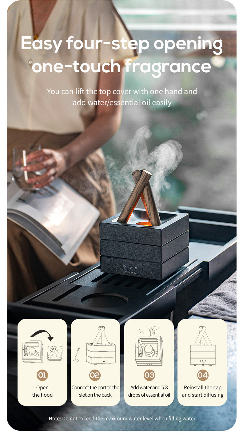 USB Flame Aroma Diffuser With Colorful Lights 280ml Large Fog Humidifier Timer Auto Power-Off Essential Oil Diffuser