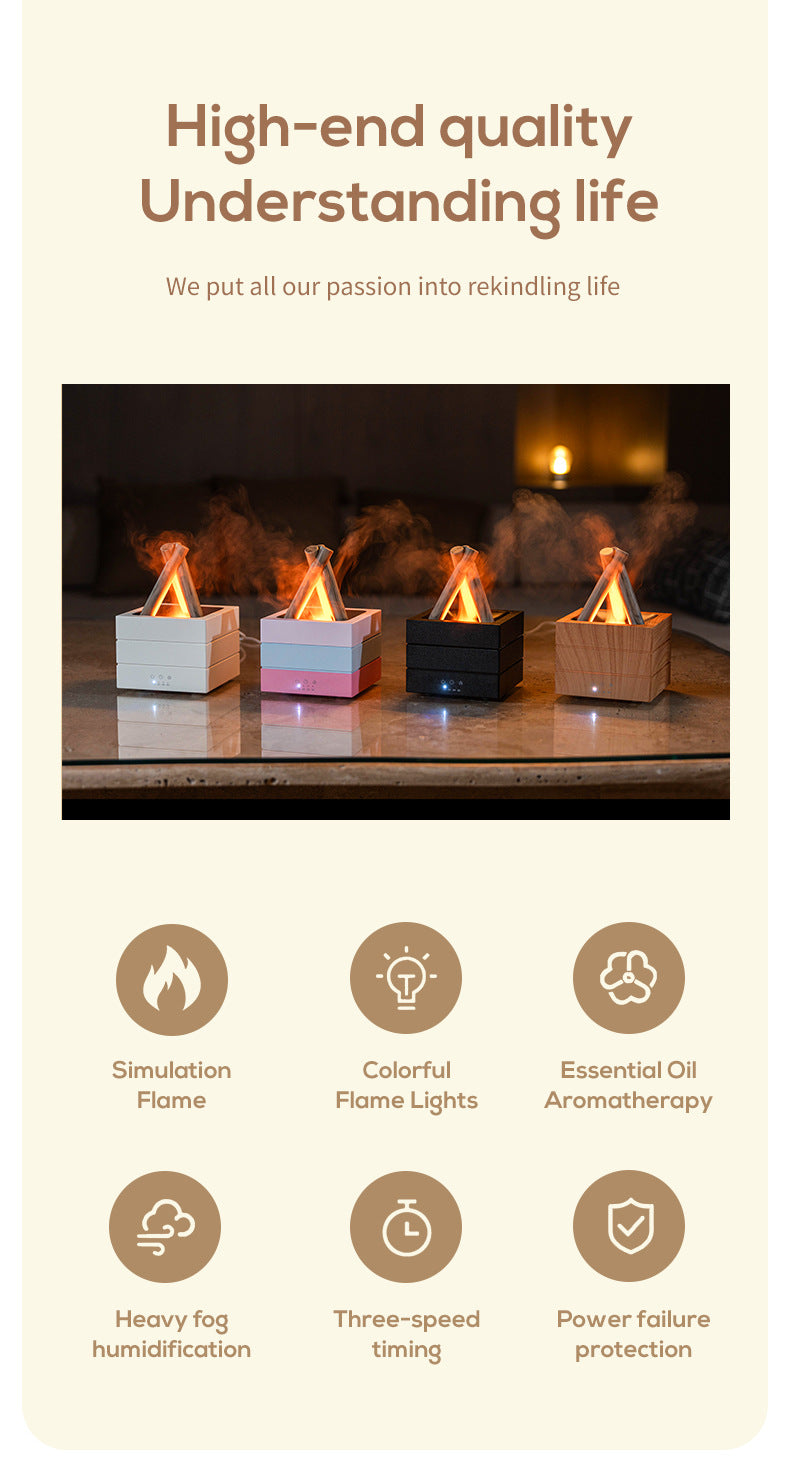 USB Flame Aroma Diffuser With Colorful Lights 280ml Large Fog Humidifier Timer Auto Power-Off Essential Oil Diffuser