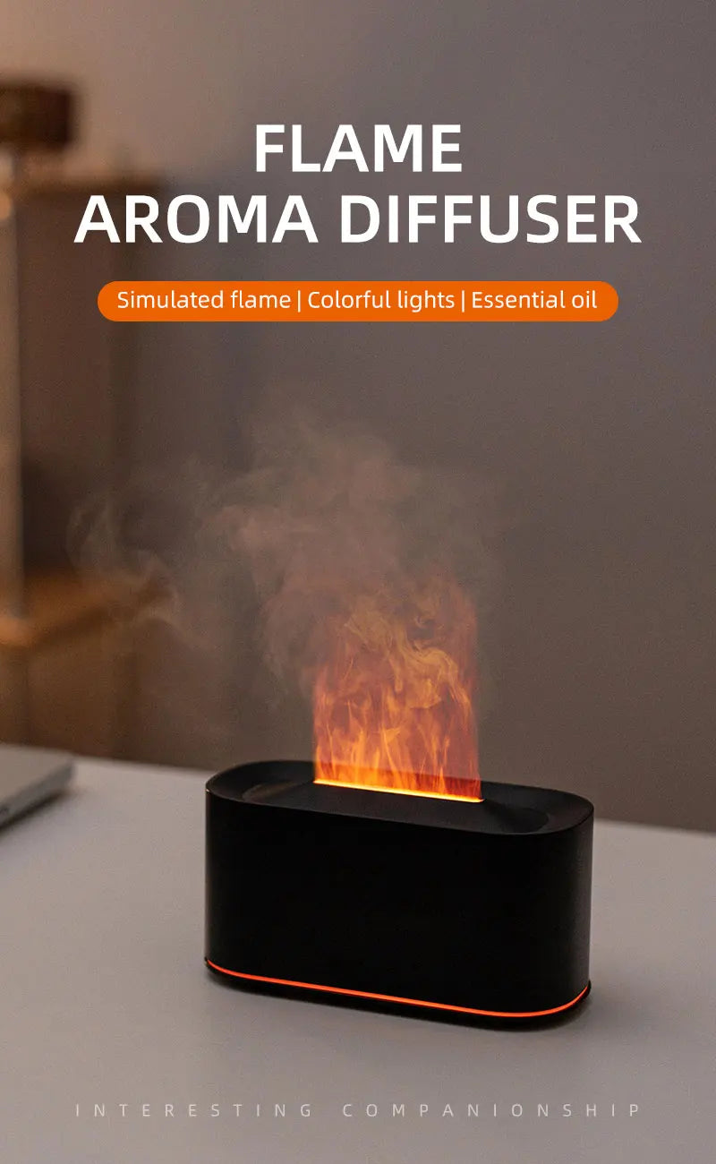 New Essential Oil Aromatherapy Diffuser Desktop Fine Water Mist Flame Humidifier 220ml USB Home Colorful Flame Aroma Diffuser