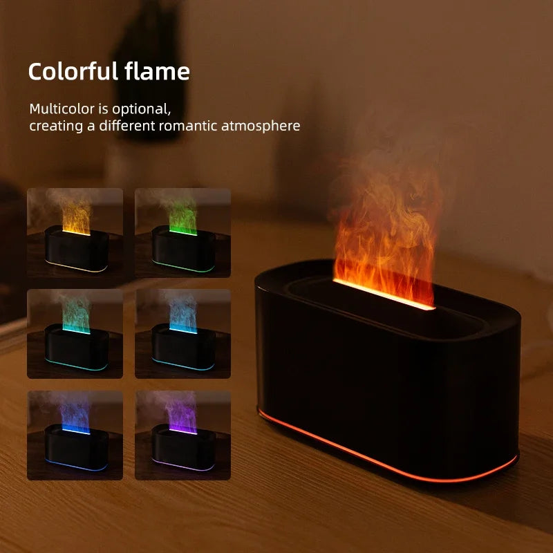 New Essential Oil Aromatherapy Diffuser Desktop Fine Water Mist Flame Humidifier 220ml USB Home Colorful Flame Aroma Diffuser