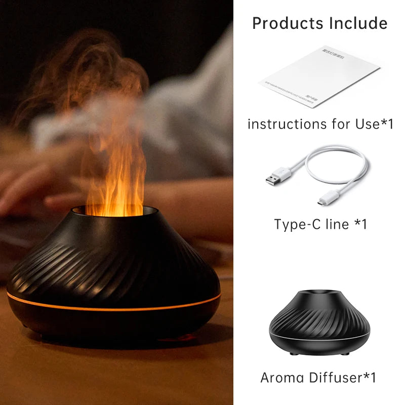 Vissko Flame Aroma Diffuser 130ML Essential Oil Diffusers USB Portable Air Humidifier With Color Night Light Realistic Fire