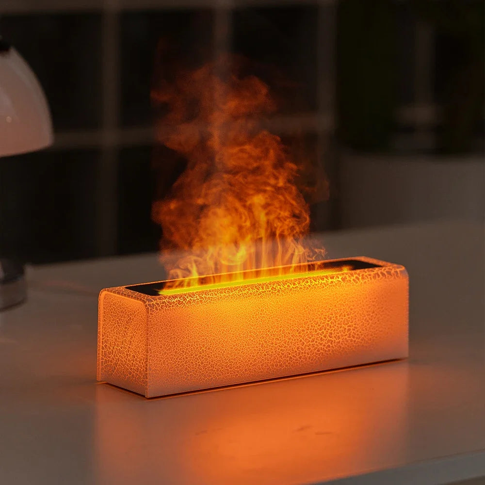 Essential Oil Aroma Diffuser, Flame Air Humidifier, Ultrasonic Fresh Mist, Diffuser with Realistic Fire RGB, Night Light