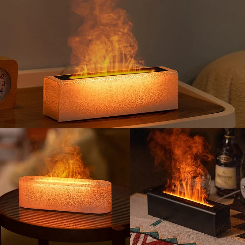 Essential Oil Aroma Diffuser, Flame Air Humidifier, Ultrasonic Fresh Mist, Diffuser with Realistic Fire RGB, Night Light