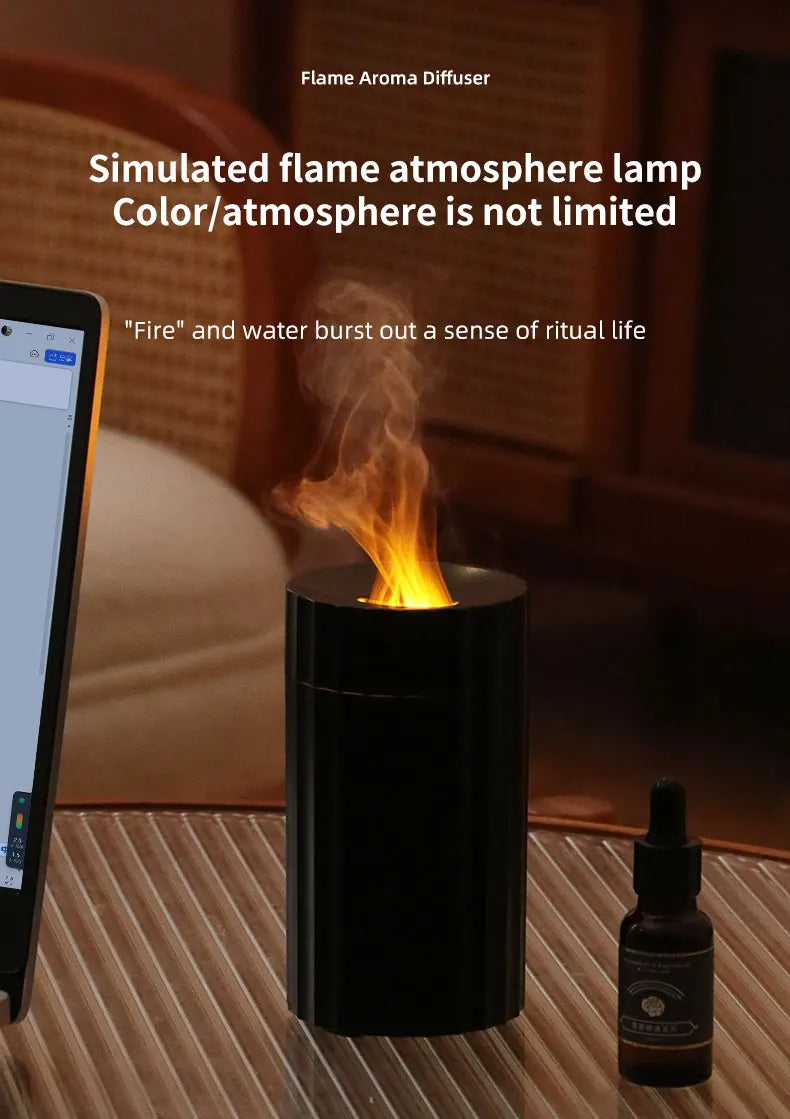 100ml Flame Aroma Diffuser USB Electric 3D Fire Air Car Humidifier Essential Oil Ultrasonic With Night Light For Desktop
