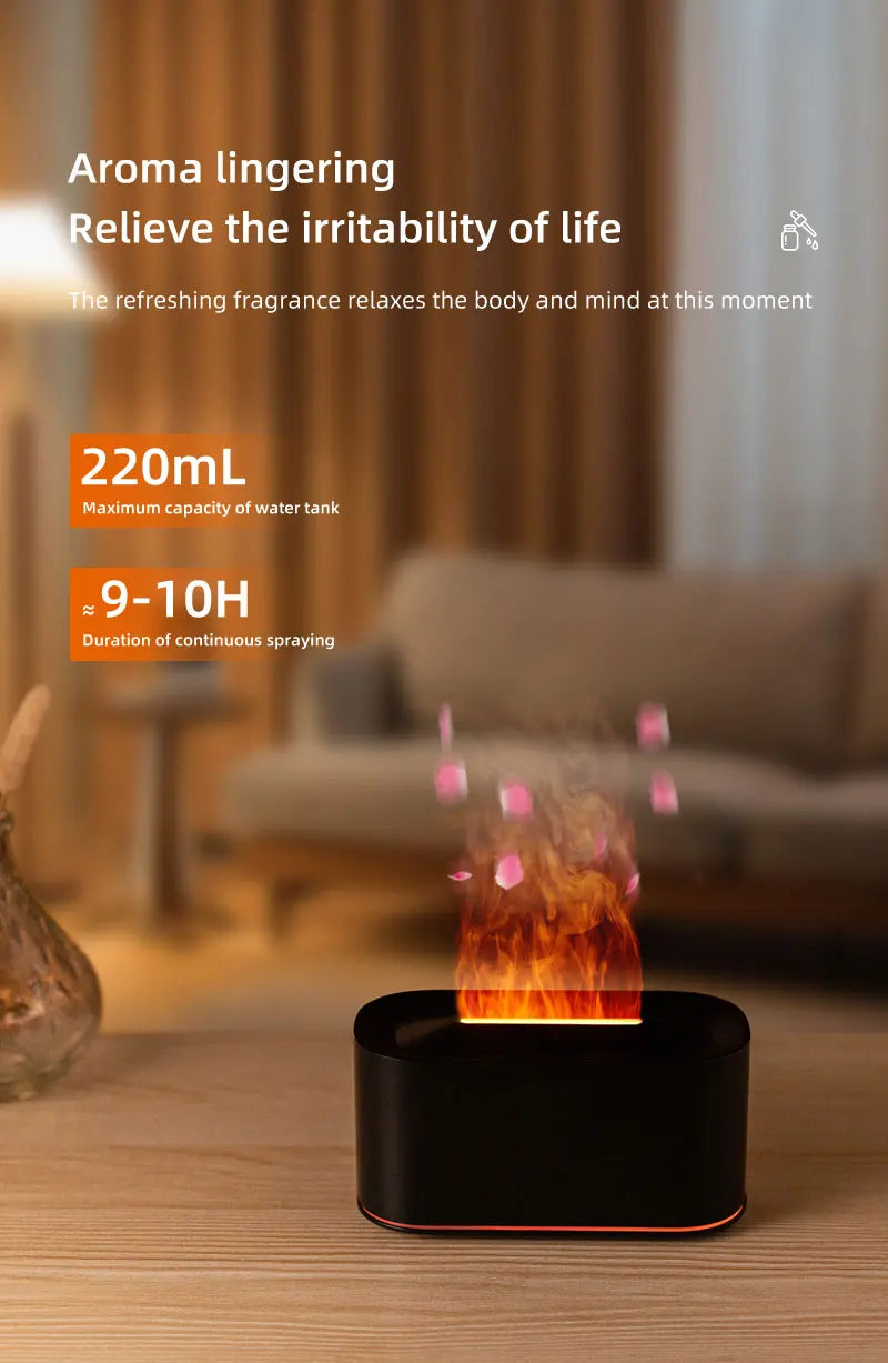 New Essential Oil Aromatherapy Diffuser Desktop Fine Water Mist Flame Humidifier 220ml USB Home Colorful Flame Aroma Diffuser