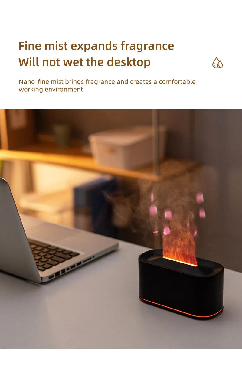 New Essential Oil Aromatherapy Diffuser Desktop Fine Water Mist Flame Humidifier 220ml USB Home Colorful Flame Aroma Diffuser