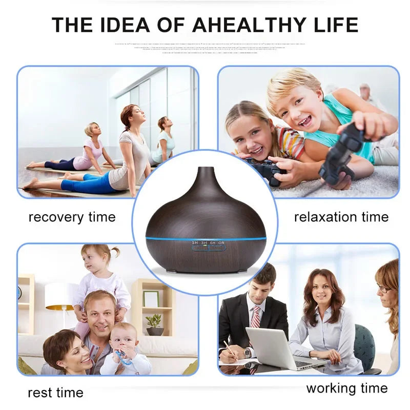 Essential Oil Aromatherapy Diffuser with Remote Control Ultrasonic Air Humidifier Vaporizer Auto-Off Safety-LED & Timer Settings