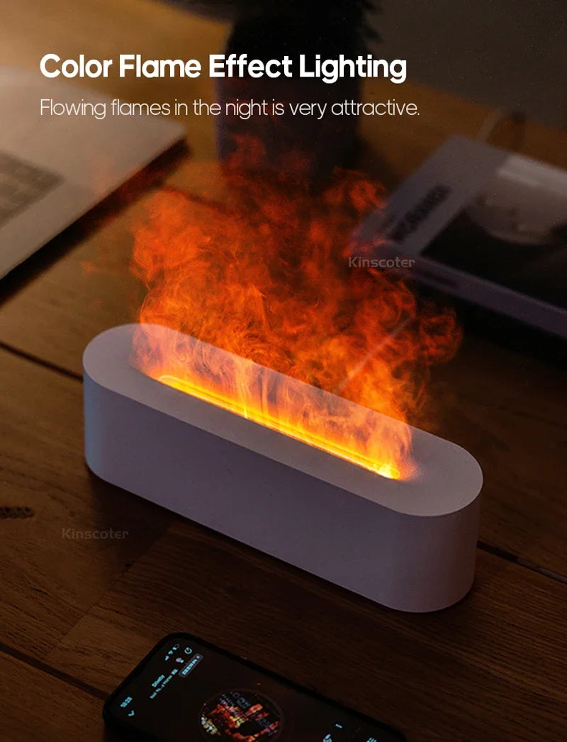 Essential Oil Aroma Diffuser, Flame Air Humidifier, Ultrasonic Fresh Mist, Diffuser with Realistic Fire RGB, Night Light