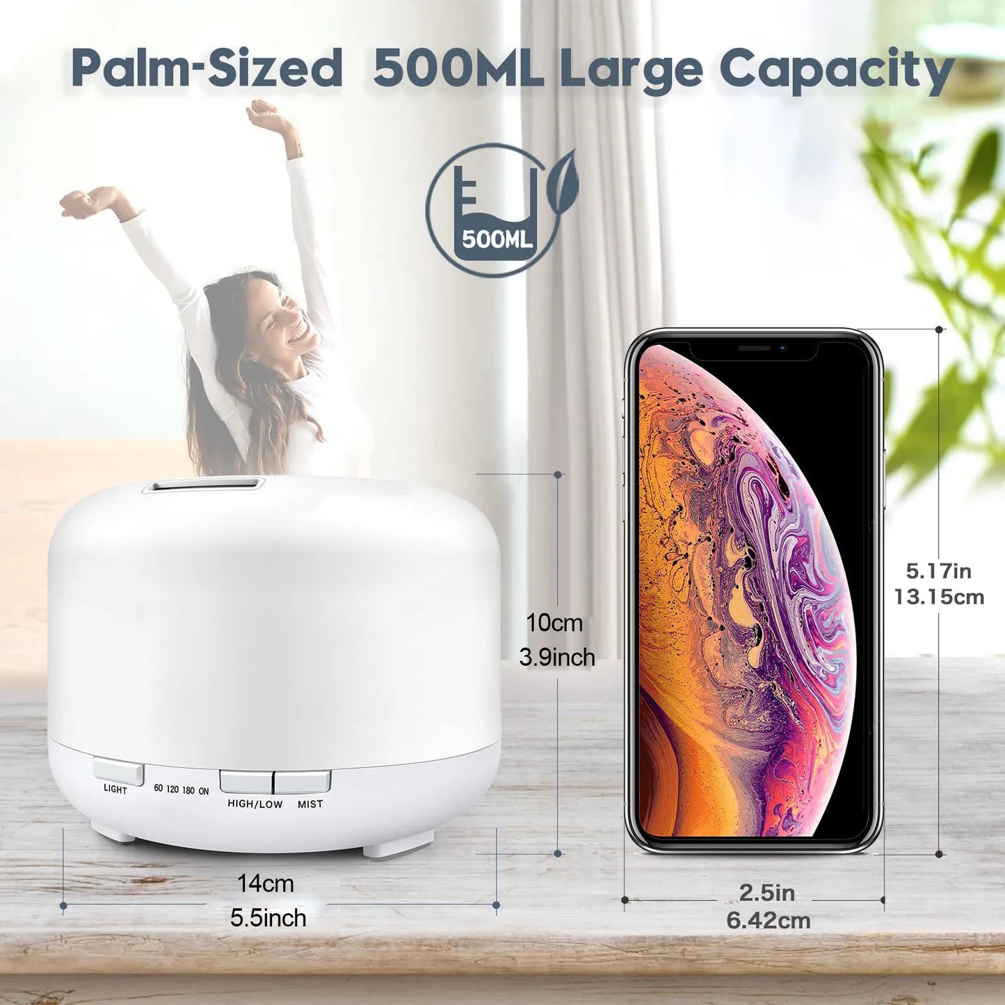 500ML Aromatherapy Oil Diffuser, Auto Shut Off (When Water Run Out) Essential Oil Aroma Diffuser Remote Control for Home Office