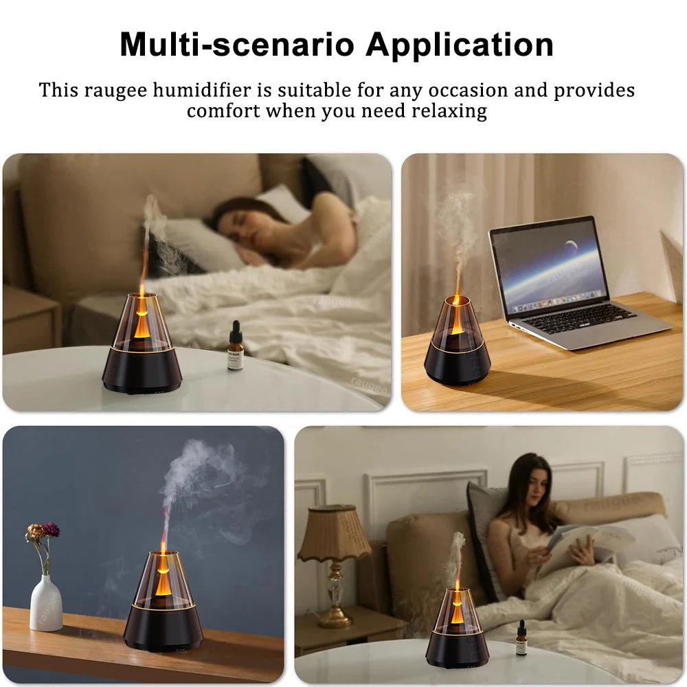 Flame Humidifier Essential Oil Diffuser Aroma Humidifier Fragrance Diffuser for Home Aromatherapy Diffuser with LED Night Light