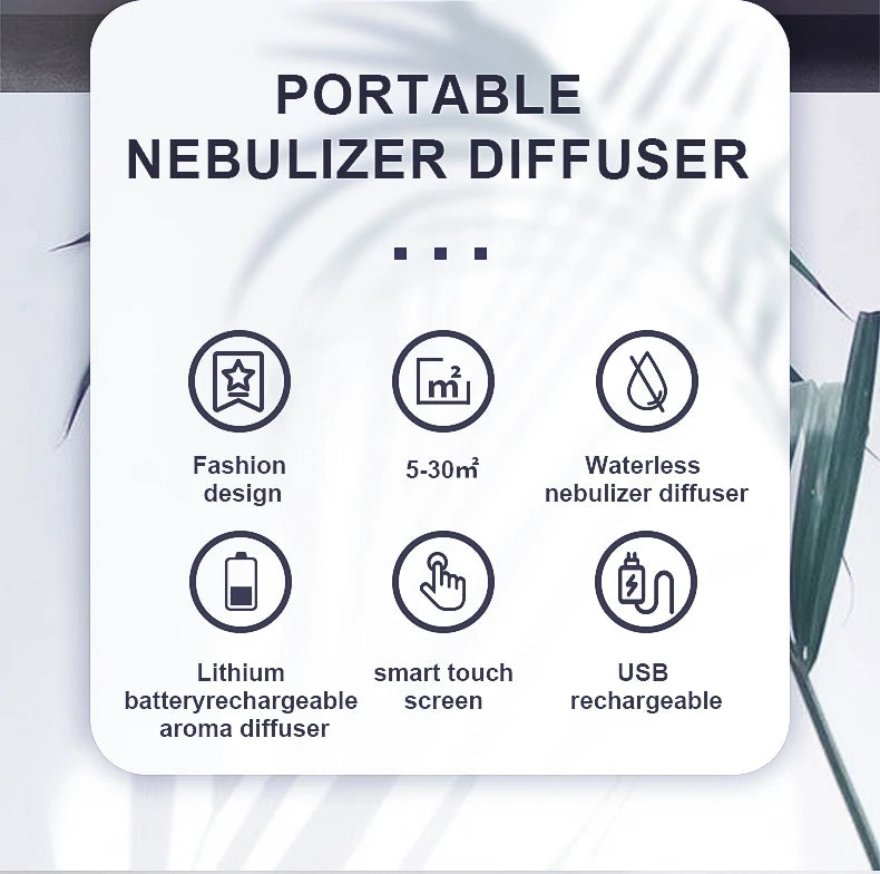 Waterless Essential Oil Aromatherapy Diffuser Office Desktop Portable Electric For Spa Home USB Rechargeable Car Air Freshener