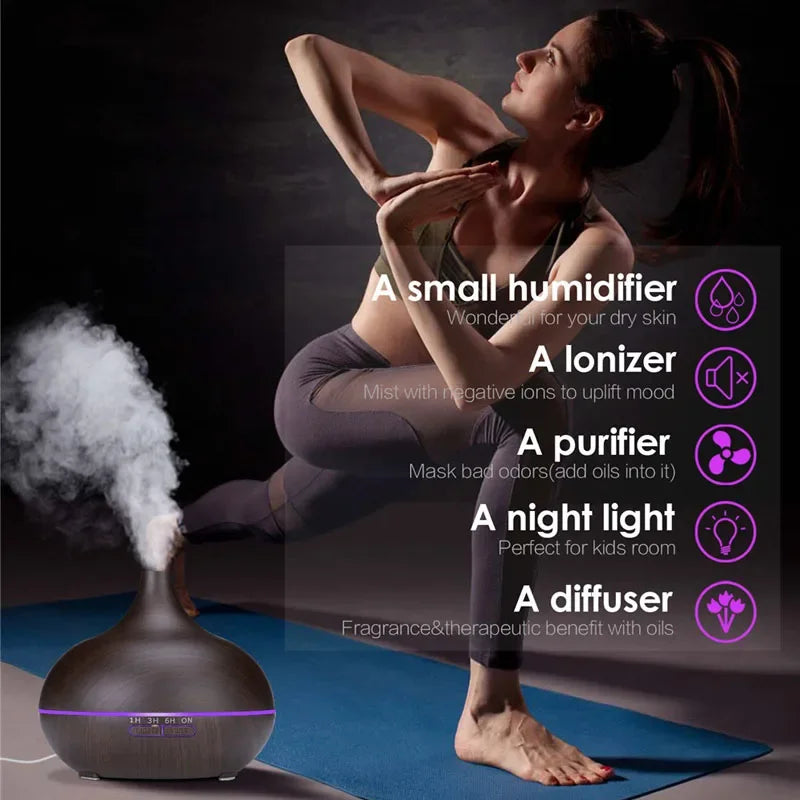 Essential Oil Aromatherapy Diffuser with Remote Control Ultrasonic Air Humidifier Vaporizer Auto-Off Safety-LED & Timer Settings