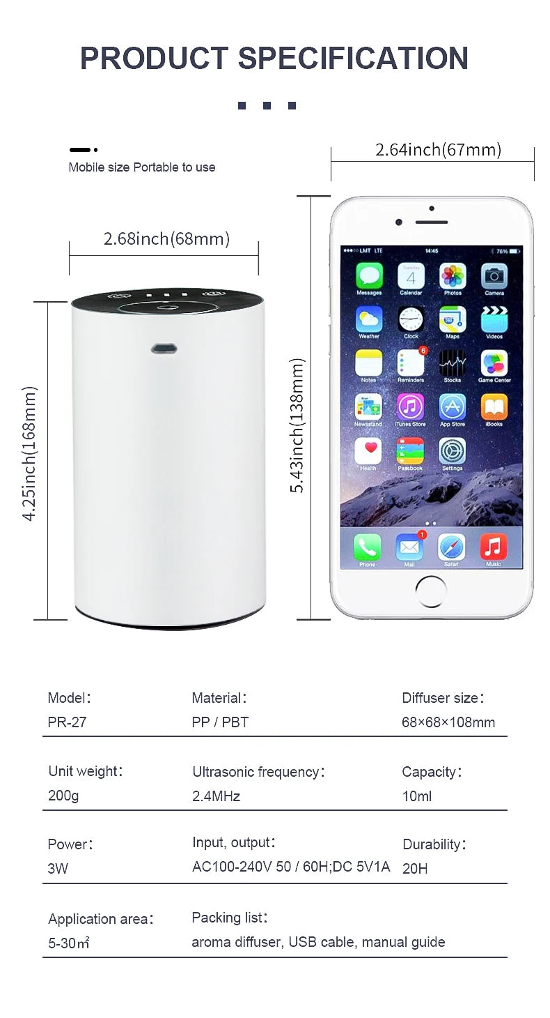 Waterless Essential Oil Aromatherapy Diffuser Office Desktop Portable Electric For Spa Home USB Rechargeable Car Air Freshener