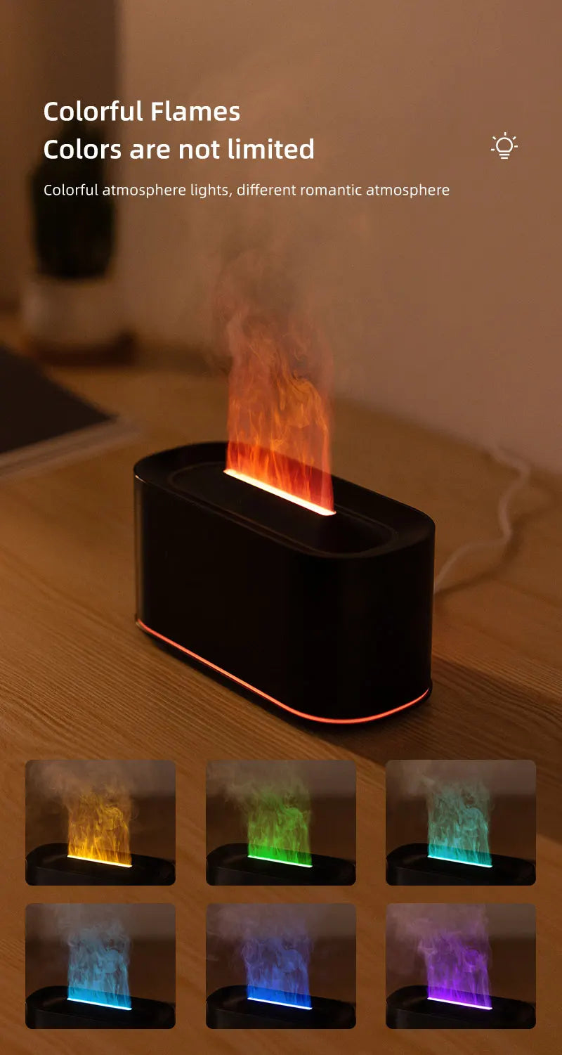 New Essential Oil Aromatherapy Diffuser Desktop Fine Water Mist Flame Humidifier 220ml USB Home Colorful Flame Aroma Diffuser