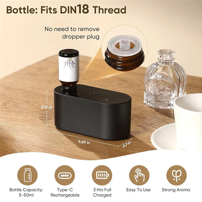 AD-Waterless Diffuser For Essential Oil Nebulizer,Mini Scent Air Machine, Aromatherapy Atomizing Diffuser