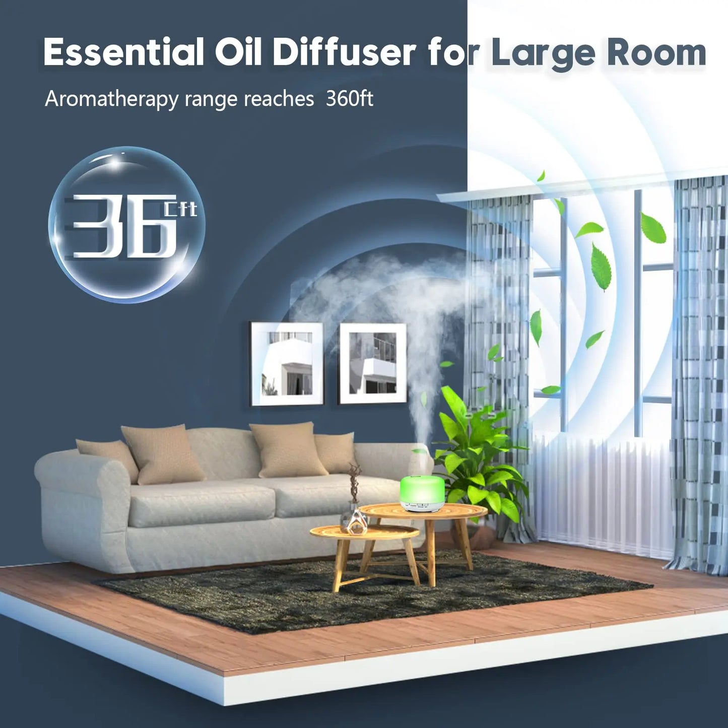 500ML Aromatherapy Oil Diffuser, Auto Shut Off (When Water Run Out) Essential Oil Aroma Diffuser Remote Control for Home Office