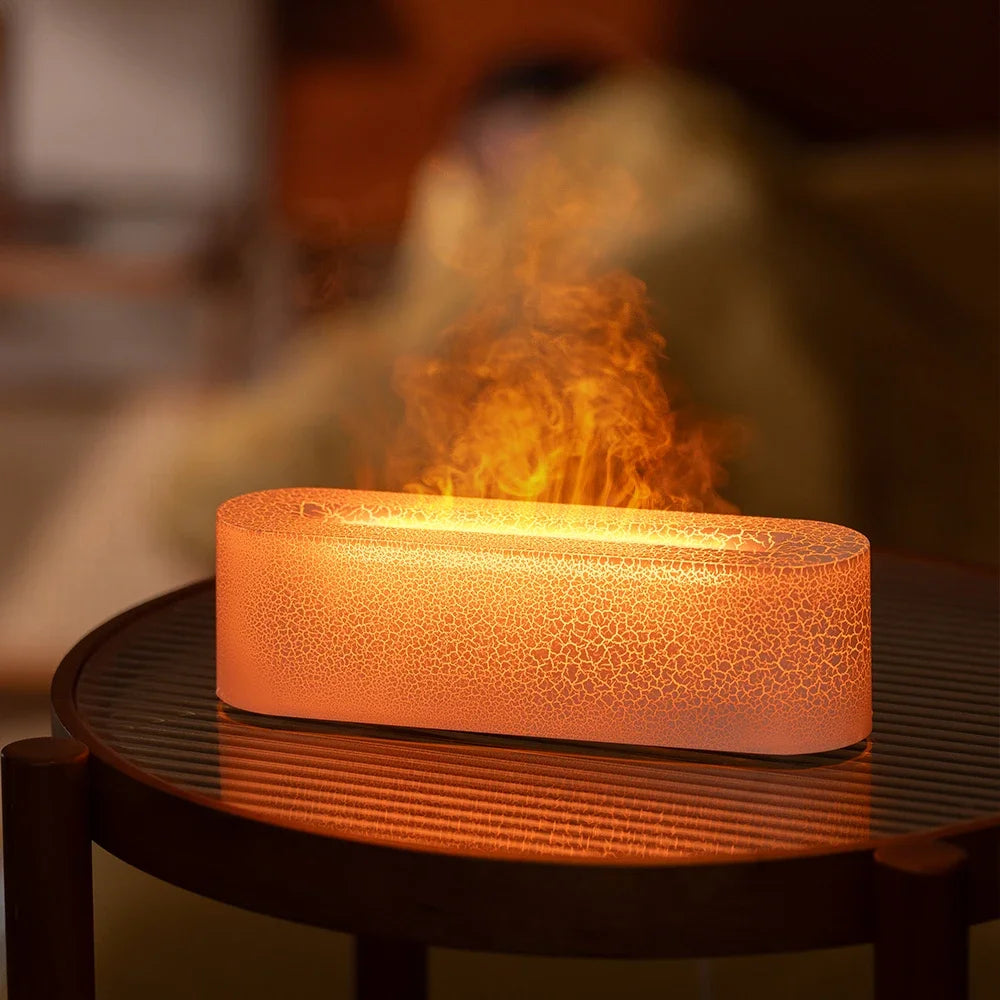 Essential Oil Aroma Diffuser, Flame Air Humidifier, Ultrasonic Fresh Mist, Diffuser with Realistic Fire RGB, Night Light