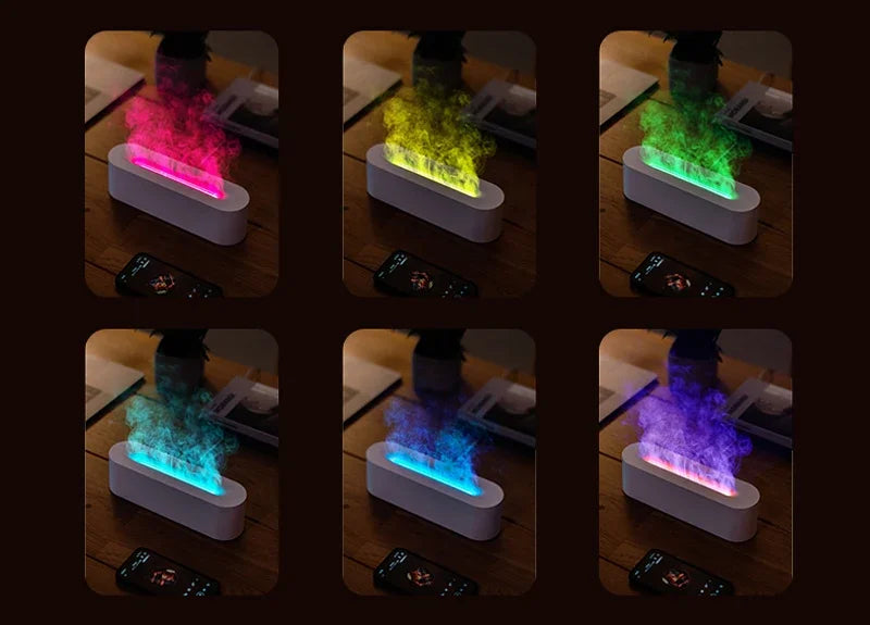 Essential Oil Aroma Diffuser, Flame Air Humidifier, Ultrasonic Fresh Mist, Diffuser with Realistic Fire RGB, Night Light
