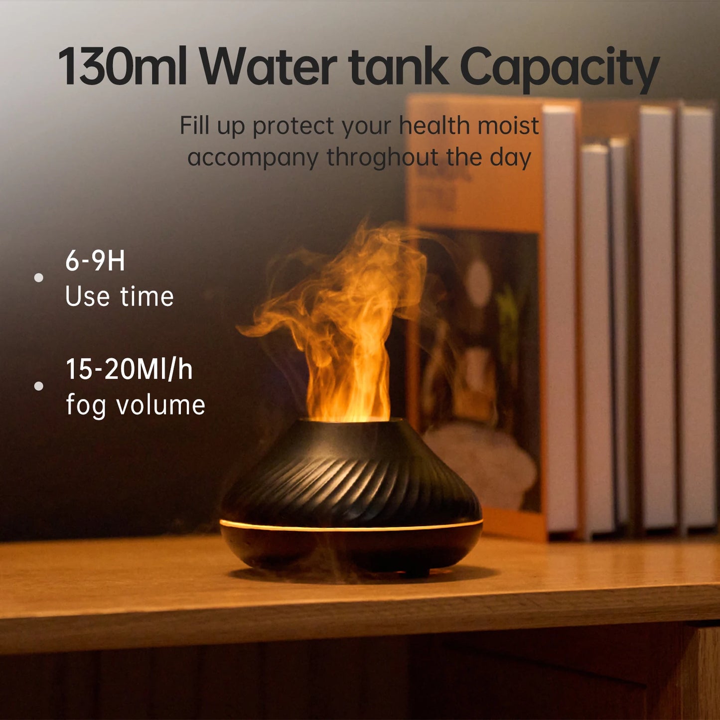 Vissko Flame Aroma Diffuser 130ML Essential Oil Diffusers USB Portable Air Humidifier With Color Night Light Realistic Fire