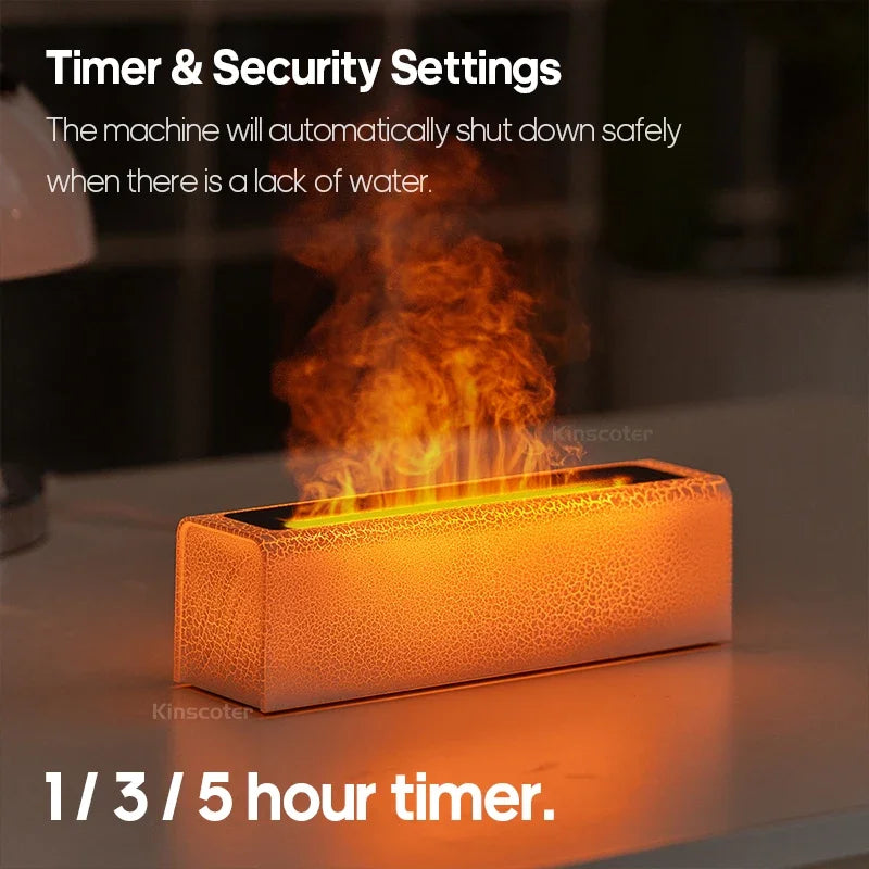 Essential Oil Aroma Diffuser, Flame Air Humidifier, Ultrasonic Fresh Mist, Diffuser with Realistic Fire RGB, Night Light