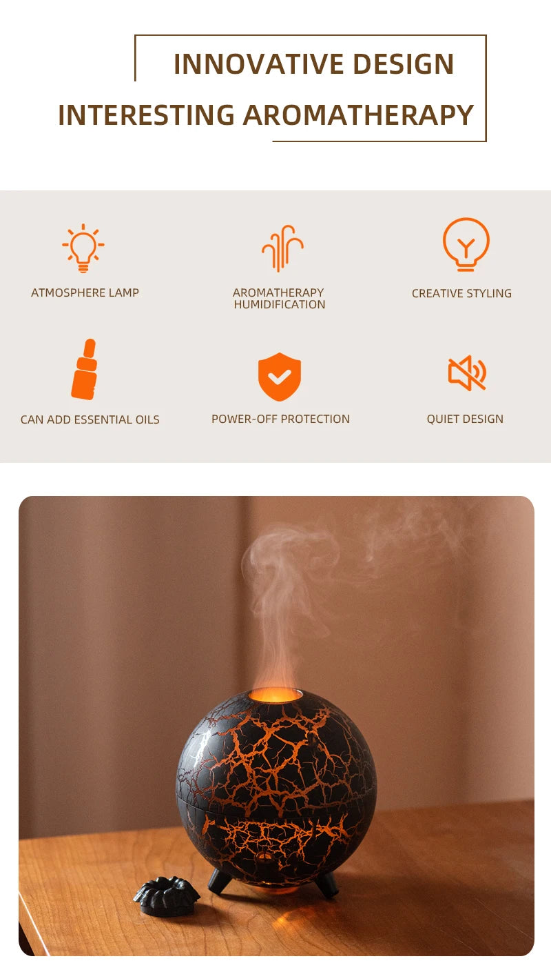 Flame Volcano Diffuser For Essential RGB Oils Table Lamp Night Lights Large Capacity Aromatherapy Air Humidifier Office Bedroom