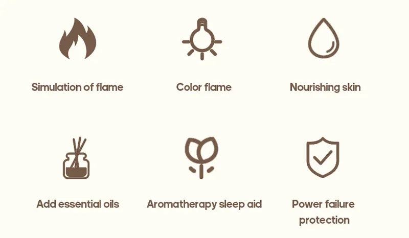 Essential Oil Aroma Diffuser, Flame Air Humidifier, Ultrasonic Fresh Mist, Diffuser with Realistic Fire RGB, Night Light