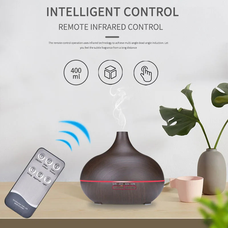 Essential Oil Aromatherapy Diffuser with Remote Control Ultrasonic Air Humidifier Vaporizer Auto-Off Safety-LED & Timer Settings