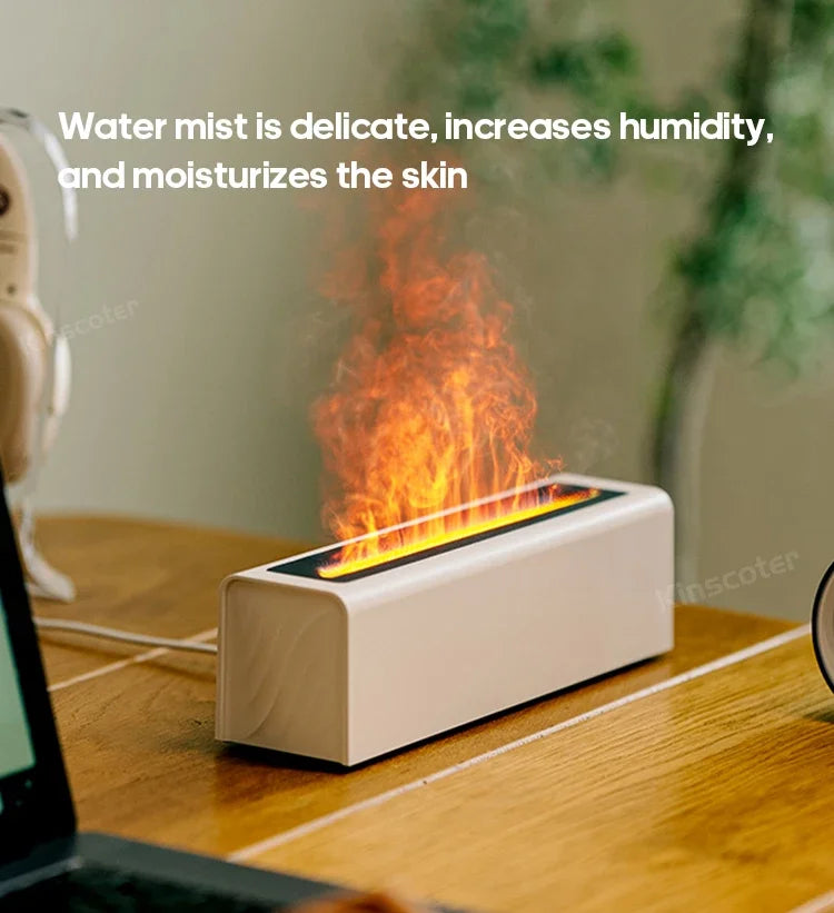 Essential Oil Aroma Diffuser, Flame Air Humidifier, Ultrasonic Fresh Mist, Diffuser with Realistic Fire RGB, Night Light