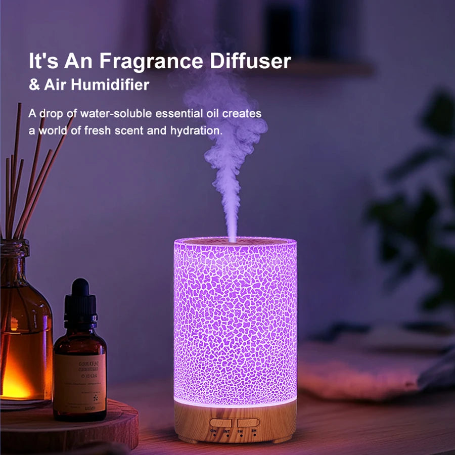 Essential Oil Diffuser Ultrasonic Aroma Diffuser Usb Power Supply Cool Mist Air Humidifier Crack Design With 7 Color Led Lights