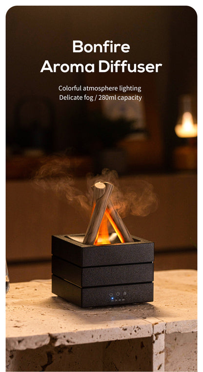 USB Flame Aroma Diffuser With Colorful Lights 280ml Large Fog Humidifier Timer Auto Power-Off Essential Oil Diffuser