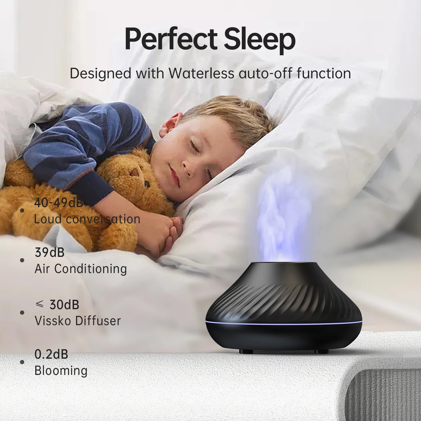 Vissko Flame Aroma Diffuser 130ML Essential Oil Diffusers USB Portable Air Humidifier With Color Night Light Realistic Fire