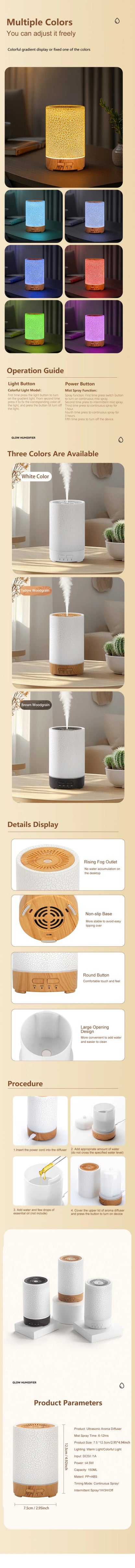 Essential Oil Diffuser Ultrasonic Aroma Diffuser Usb Power Supply Cool Mist Air Humidifier Crack Design With 7 Color Led Lights