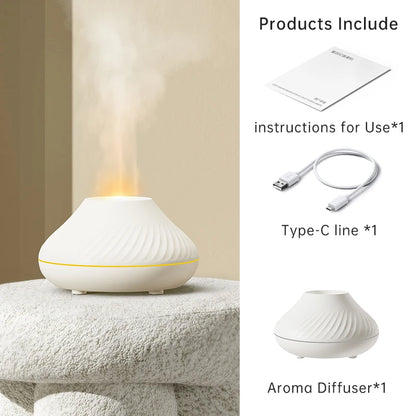 Vissko Flame Aroma Diffuser 130ML Essential Oil Diffusers USB Portable Air Humidifier With Color Night Light Realistic Fire