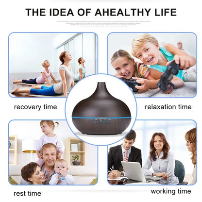 Essential Oil Aromatherapy Diffuser with Remote Control Ultrasonic Air Humidifier Vaporizer Auto-Off Safety-LED & Timer Settings