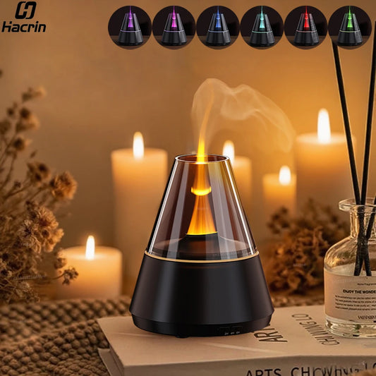 Flame Humidifier Essential Oil Diffuser Aroma Humidifier Fragrance Diffuser for Home Aromatherapy Diffuser with LED Night Light