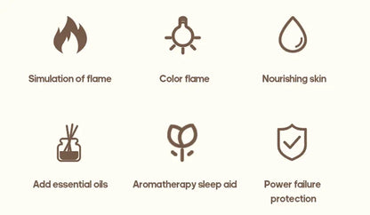 Essential Oil Aroma Diffuser, Flame Air Humidifier, Ultrasonic Fresh Mist, Diffuser with Realistic Fire RGB, Night Light